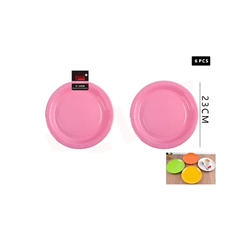 GENERICO - Plato De Cartón Redondo Rosado 23Cm
