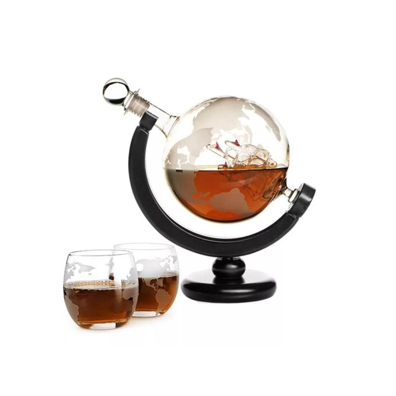 GENERICO - Juego Decantador De Whisky 850 Ml Y 2 Vasos De Vidrio 450 Ml.