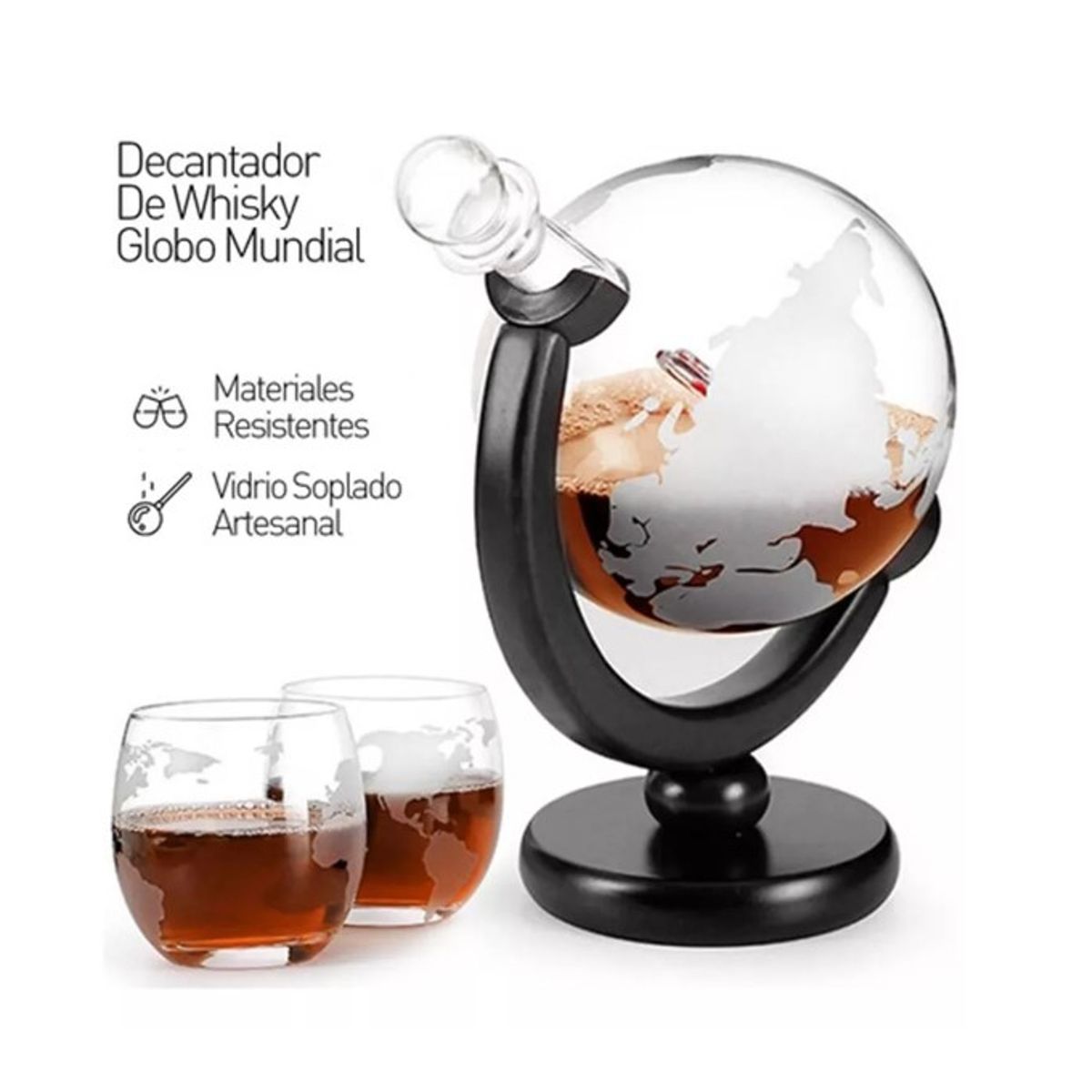 GENERICO - Juego Decantador De Whisky 850 Ml Y 2 Vasos De Vidrio 450 Ml