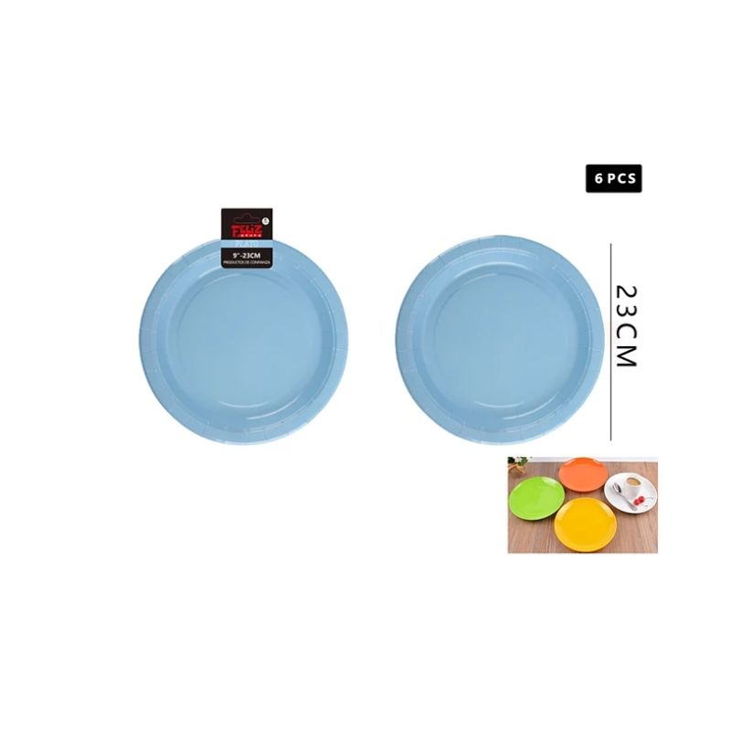 GENERICO - Plato De Cartón Redondo Celeste 23Cm