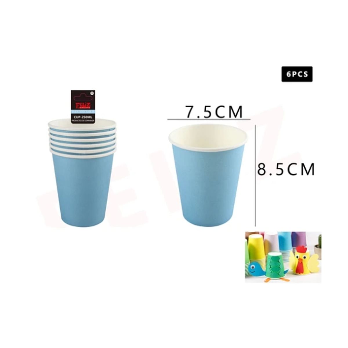 GENERICO - Vaso Celeste De Carton 6 Pcs