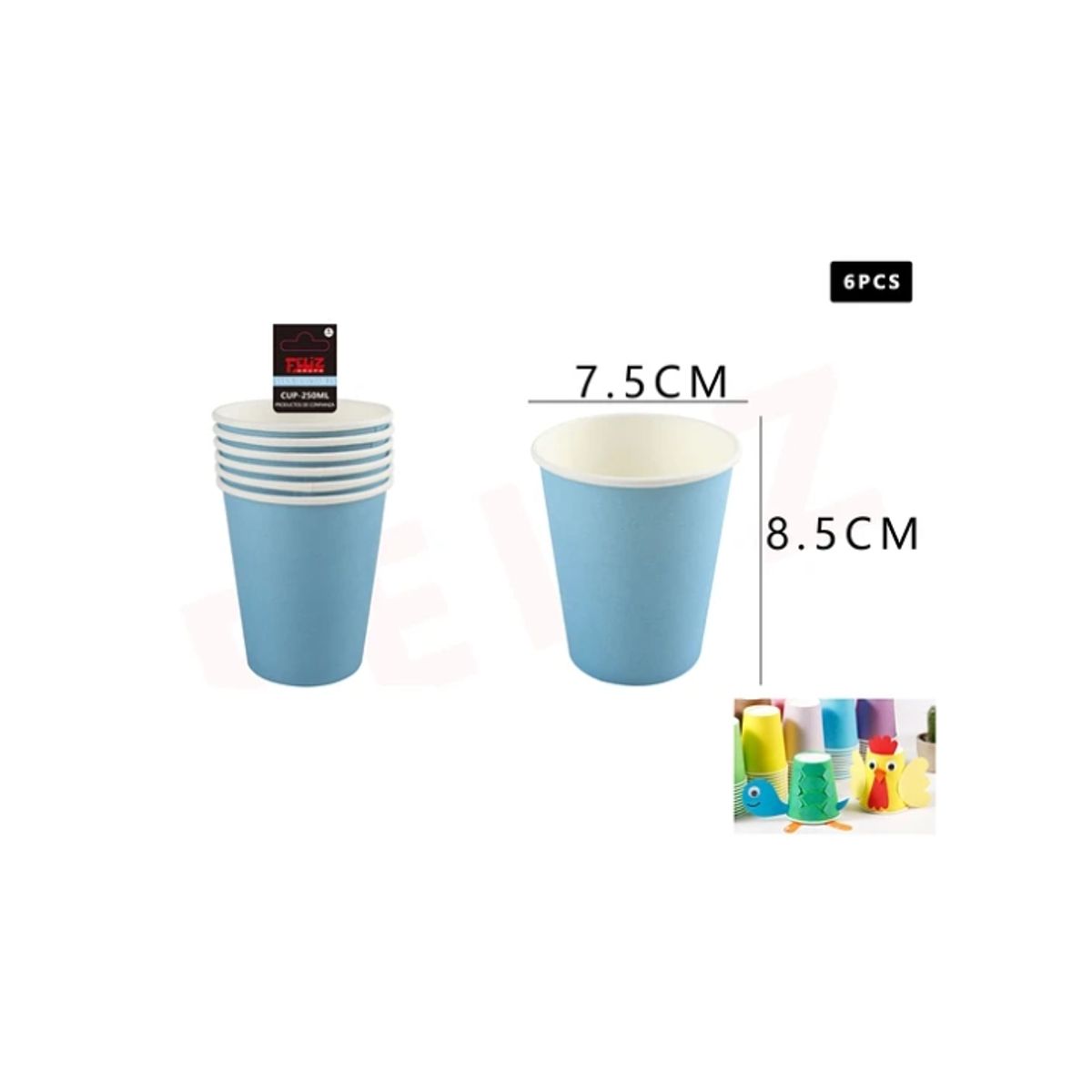 GENERICO - Vaso Celeste De Carton 6 Pcs
