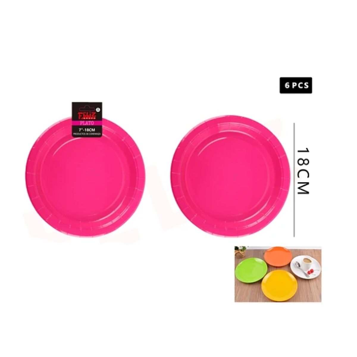 GENERICO - Plato De Cartón Redondo Fucsia 18Cm