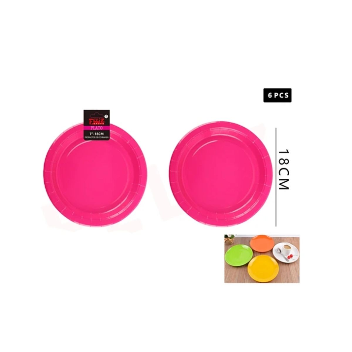 GENERICO - Plato De Cartón Redondo Fucsia 18Cm