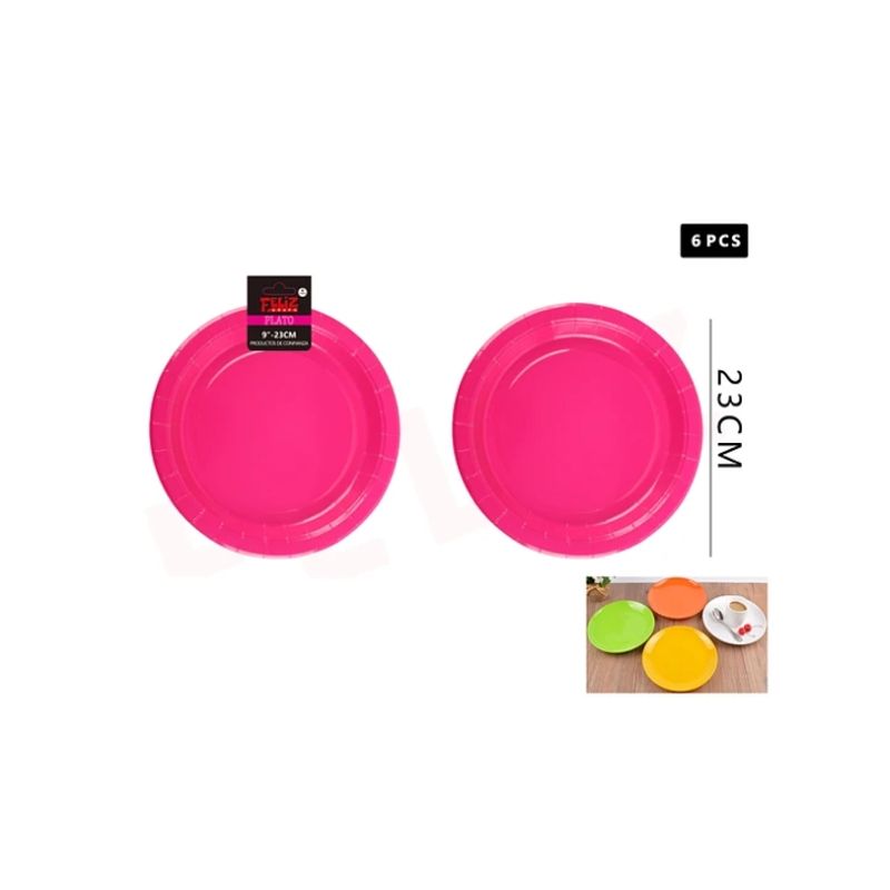 GENERICO - Plato De Cartón Redondo Fucsia 23Cm