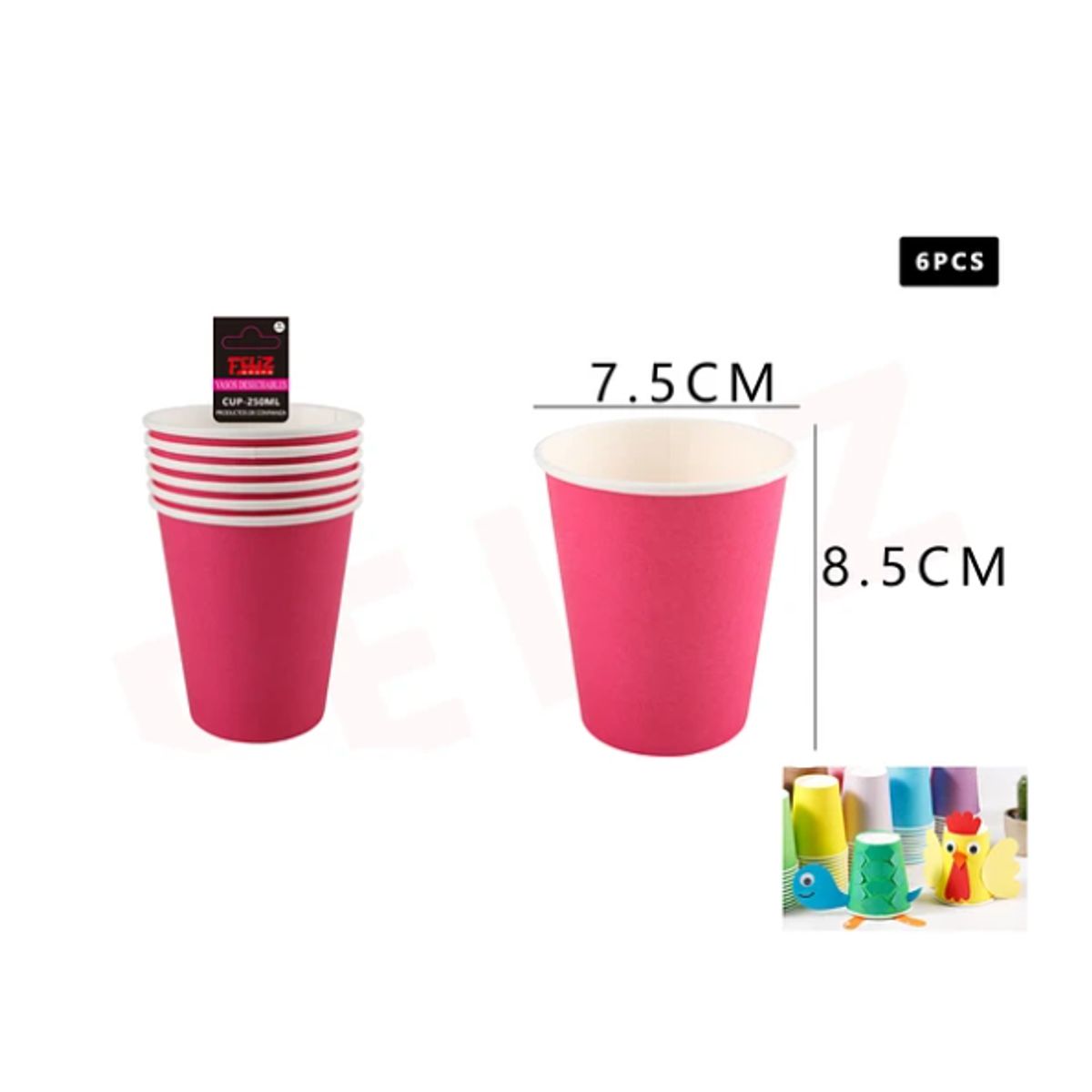 GENERICO - Vaso Fucsia De Carton 6Pcs