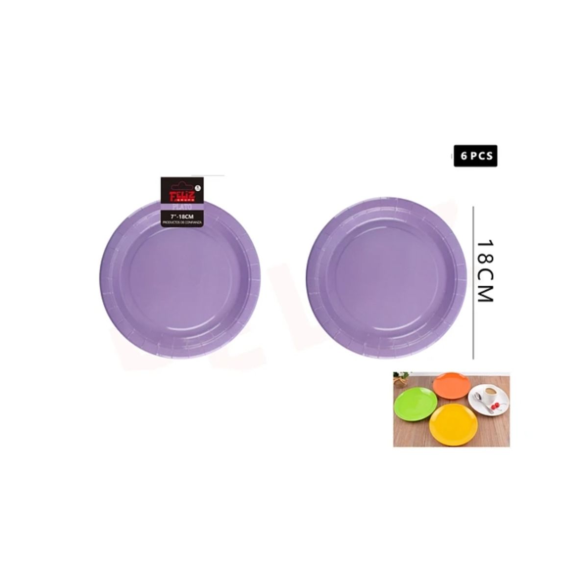 GENERICO - Plato De Cartón Redondo Violeta 18Cm