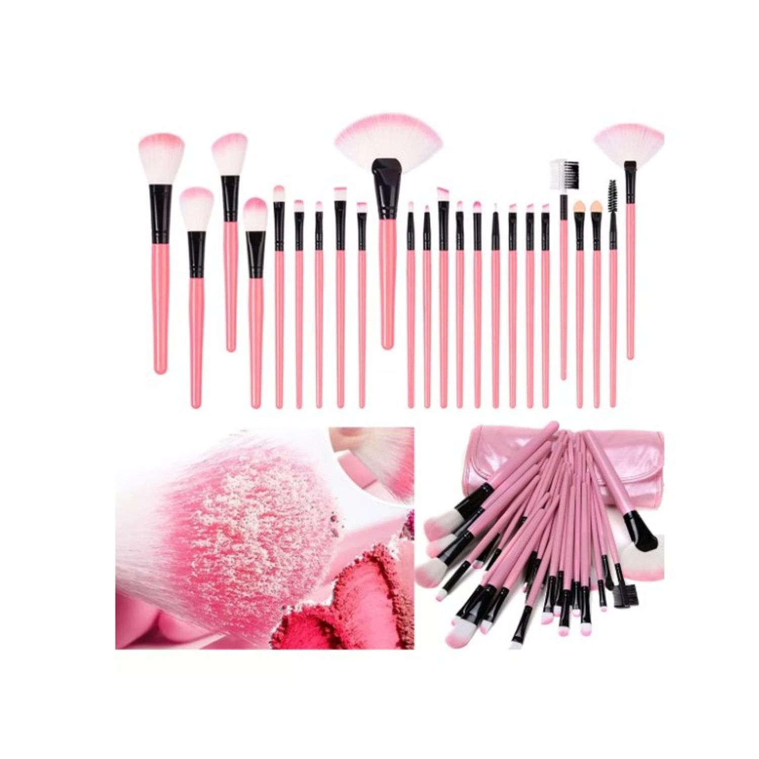 GENERICO Set 24 Brochas Maquillaje Profesional Fibra Artificial