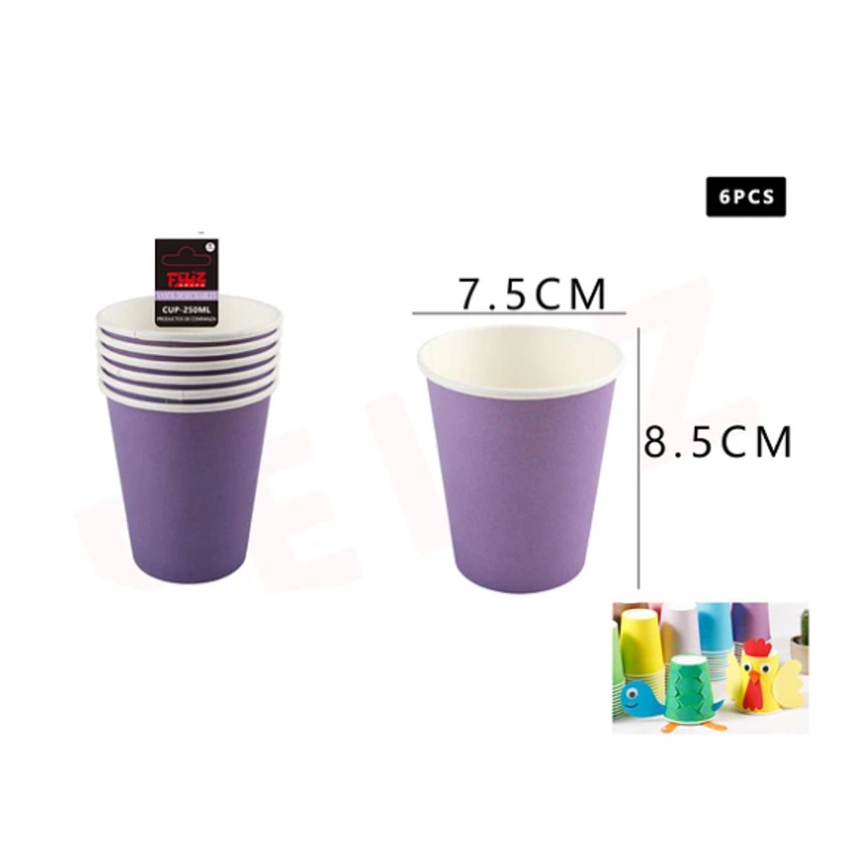 GENERICO - Vaso Morado De Carton 6Pcs