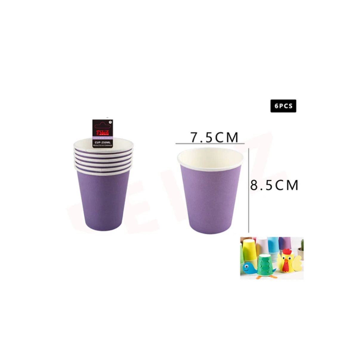 GENERICO - Vaso Morado De Carton 6Pcs