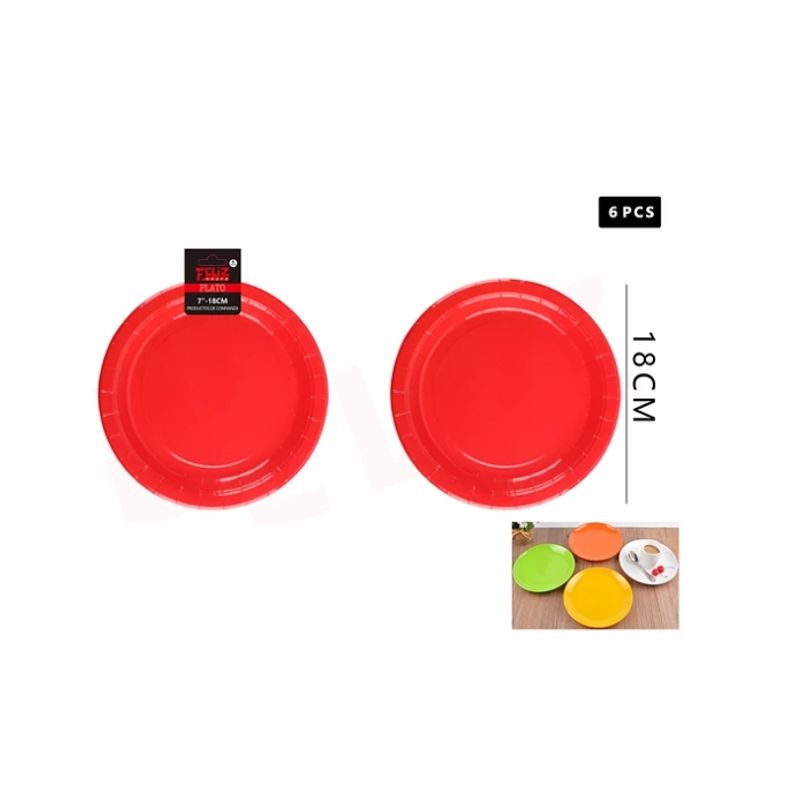 GENERICO - Plato De Cartón Redondo Rojo 18Cm