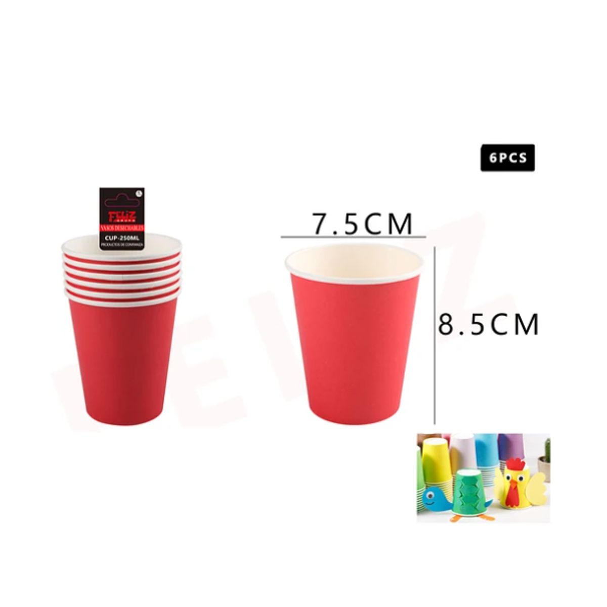 GENERICO - Vasos Rojos De Carton 6Pcs