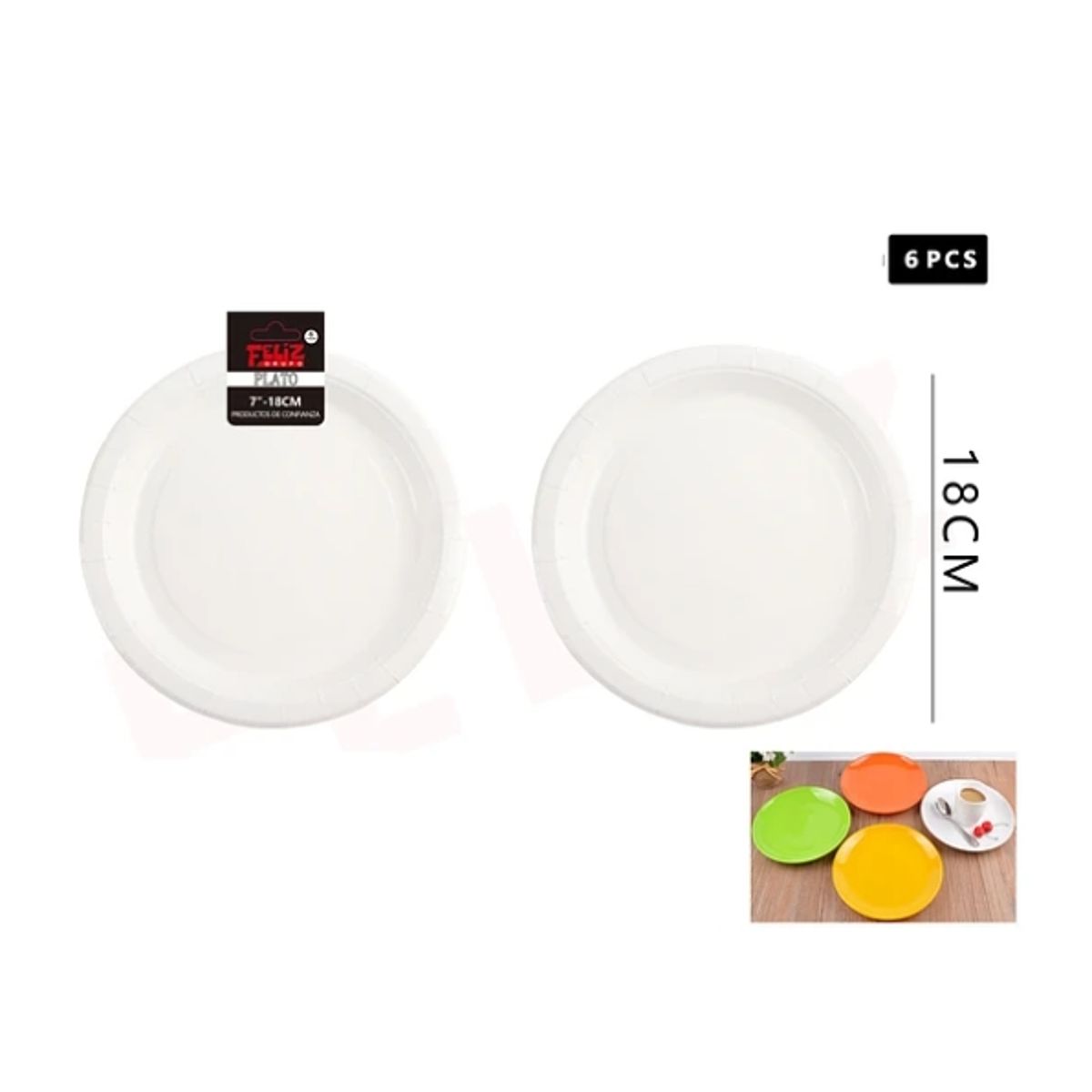 GENERICO - Plato De Cartón Redondo Blanco 18Cm