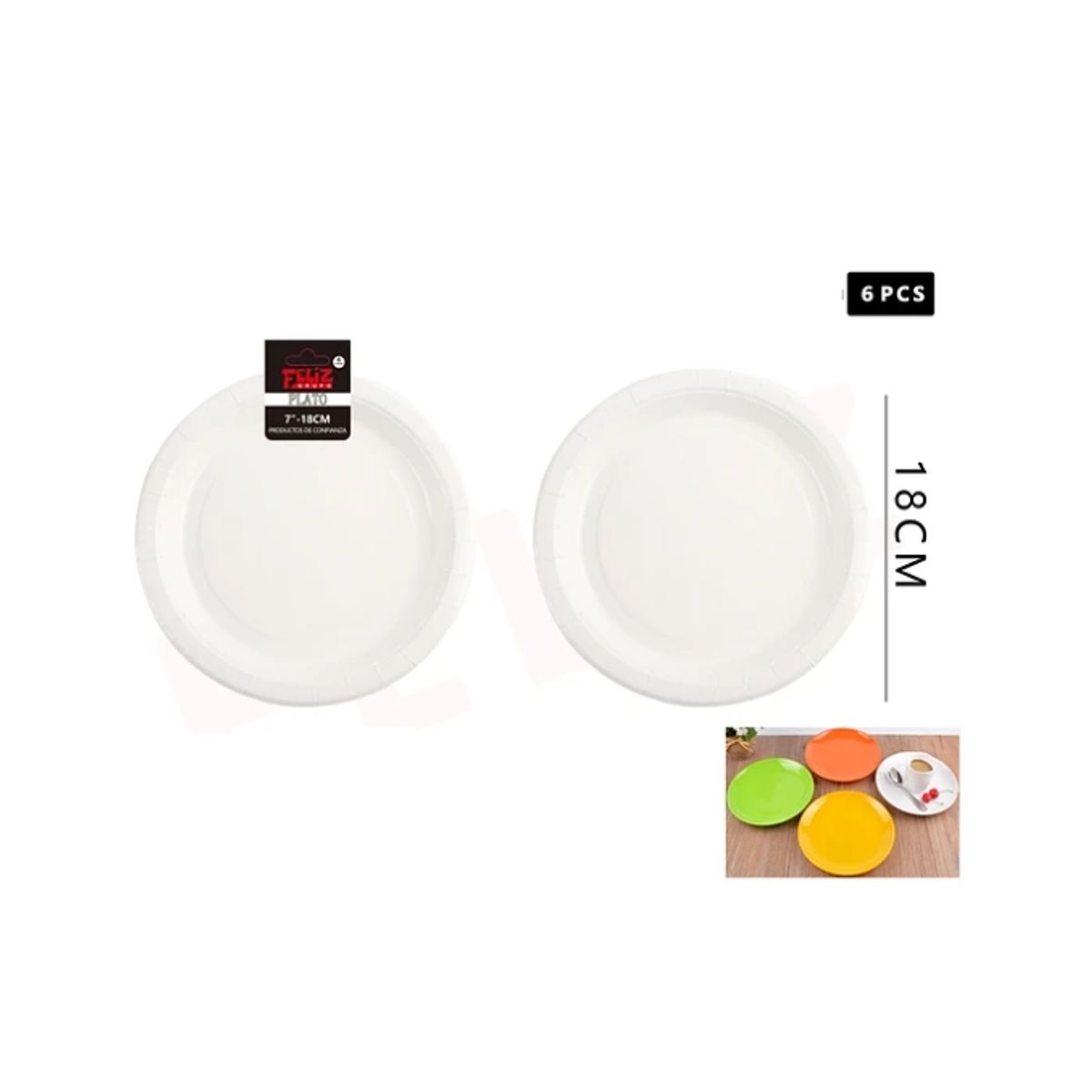 GENERICO - Plato De Cartón Redondo Blanco 18Cm