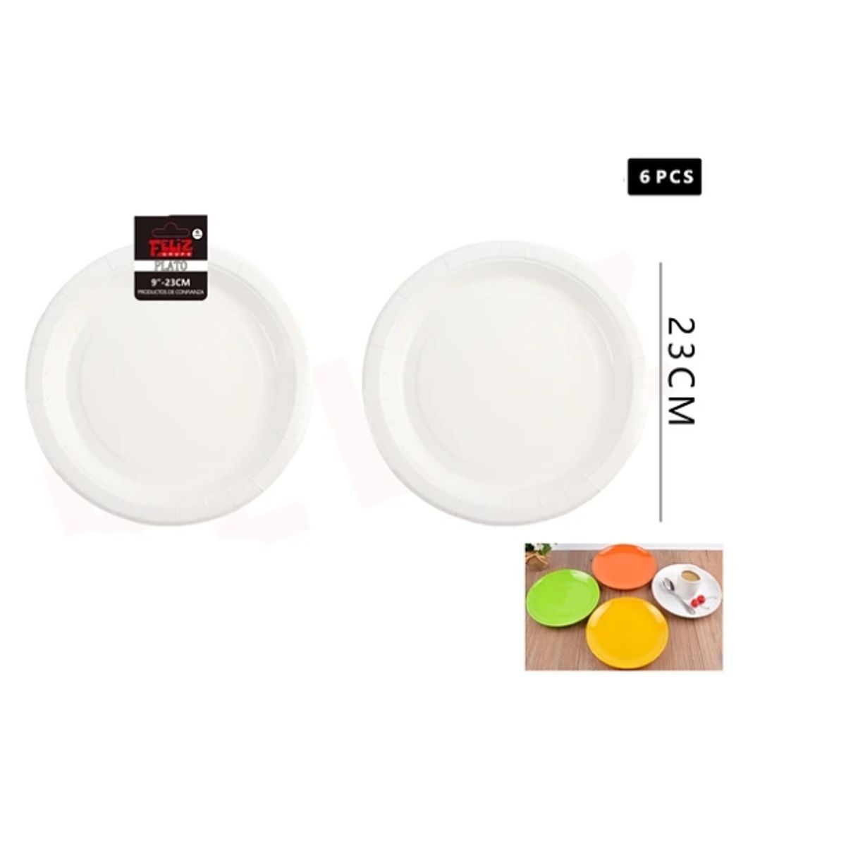 GENERICO - Plato de Cartón Redondo Blanco 23cm