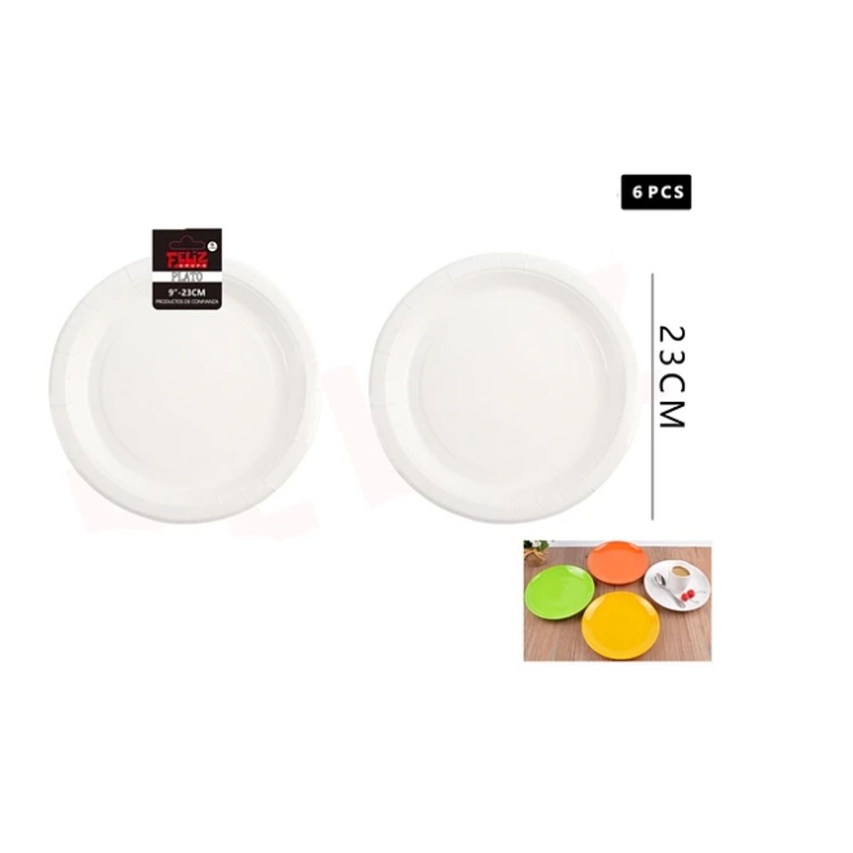 GENERICO - Plato de Cartón Redondo Blanco 23cm