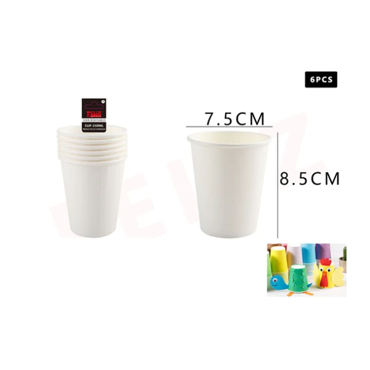 GENERICO - Vaso Blanco De Carton 6Pcs
