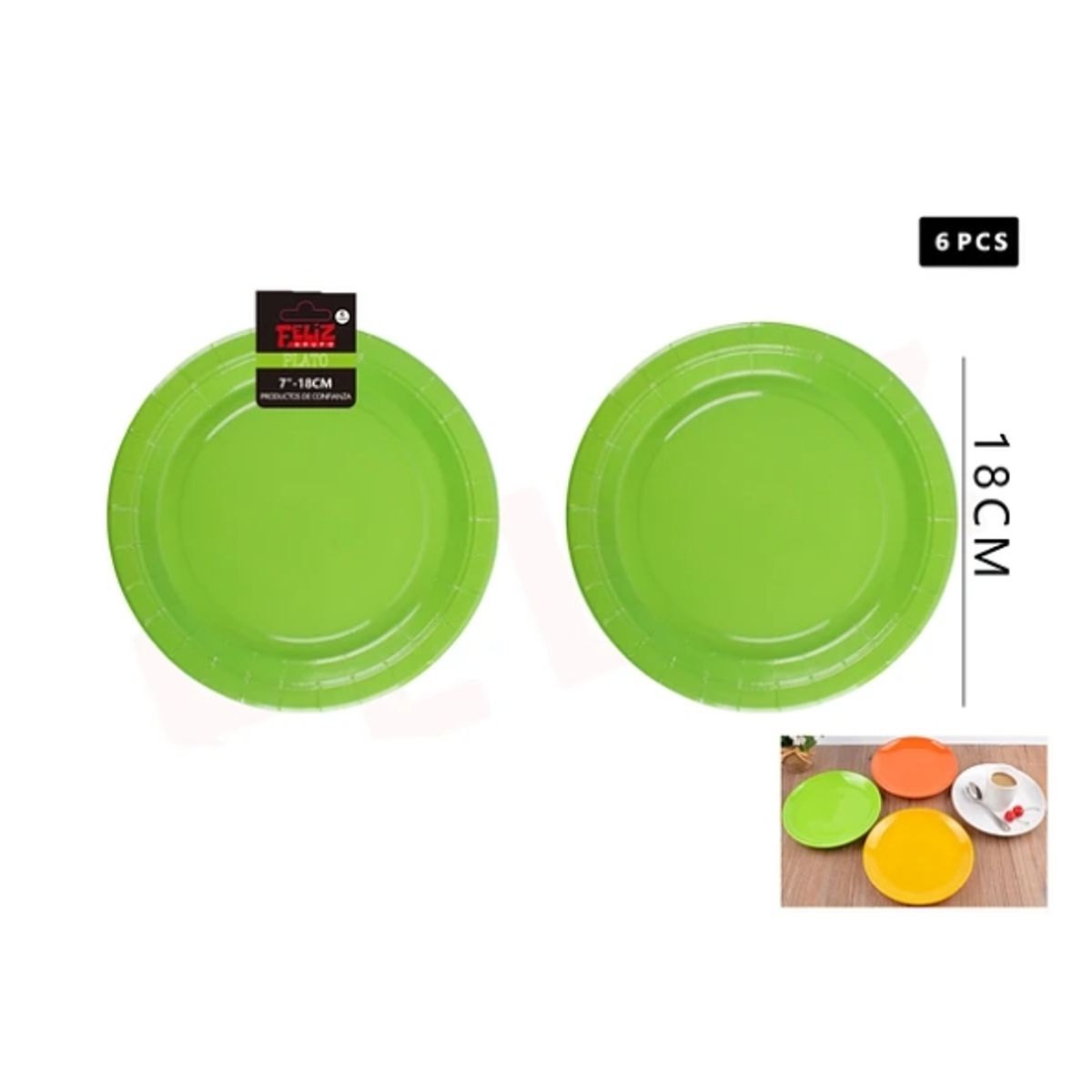 GENERICO - Plato De Cartón Redondo Verde 18Cm