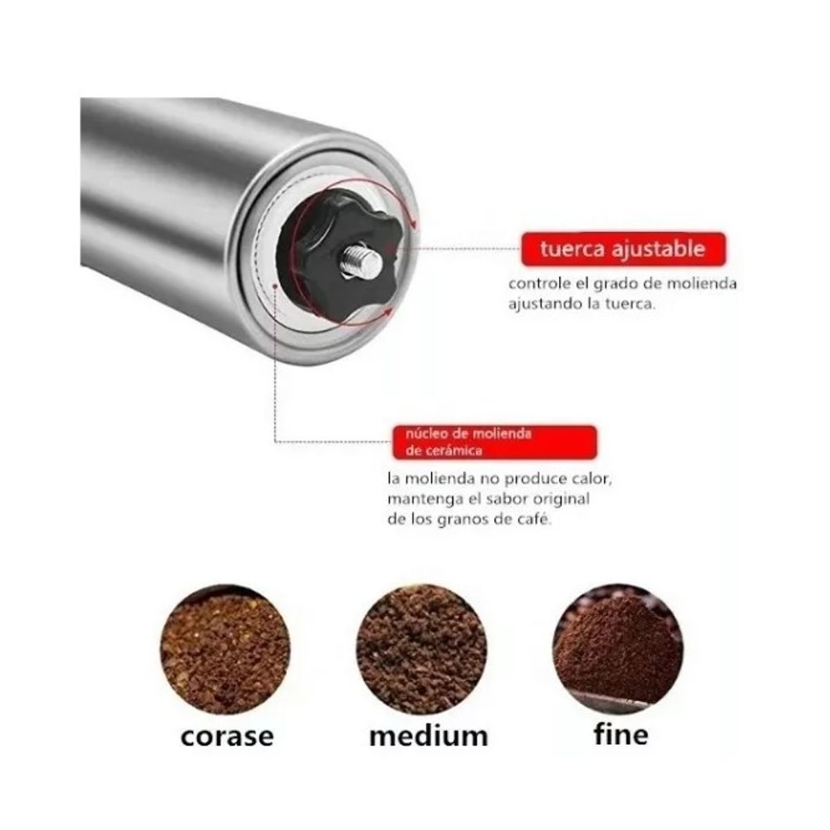 GENERICO - Molinillo De Café Manual Autopropulsado De Acero Inoxidable