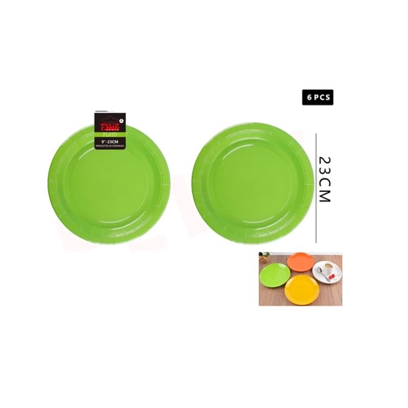 GENERICO - Plato De Cartón Redondo Verde 23Cm