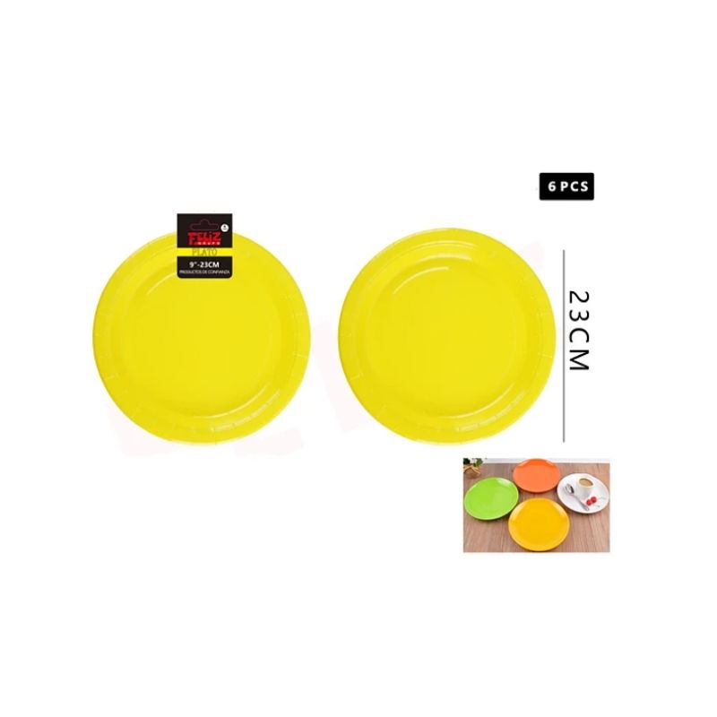 GENERICO - Plato De Cartón Redondo Amarillo 23Cm