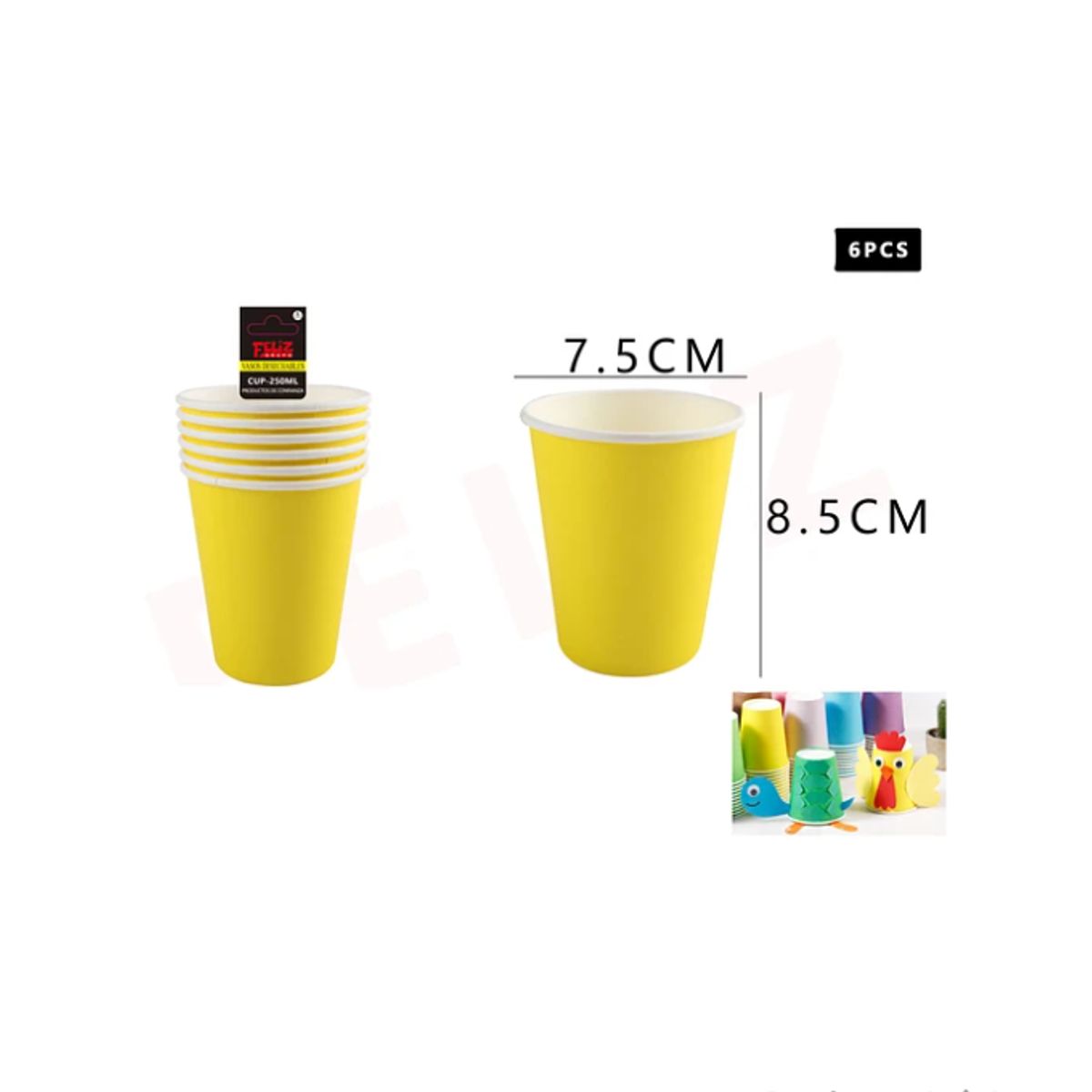 GENERICO - Vaso Amarillo De Carton 6Pcs