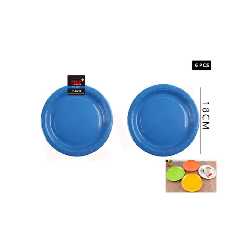 GENERICO - Plato De Cartón Redondo Azul 18Cm.