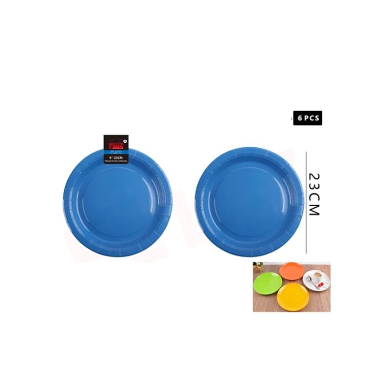 GENERICO - Plato De Cartón Redondo Azul 23Cm