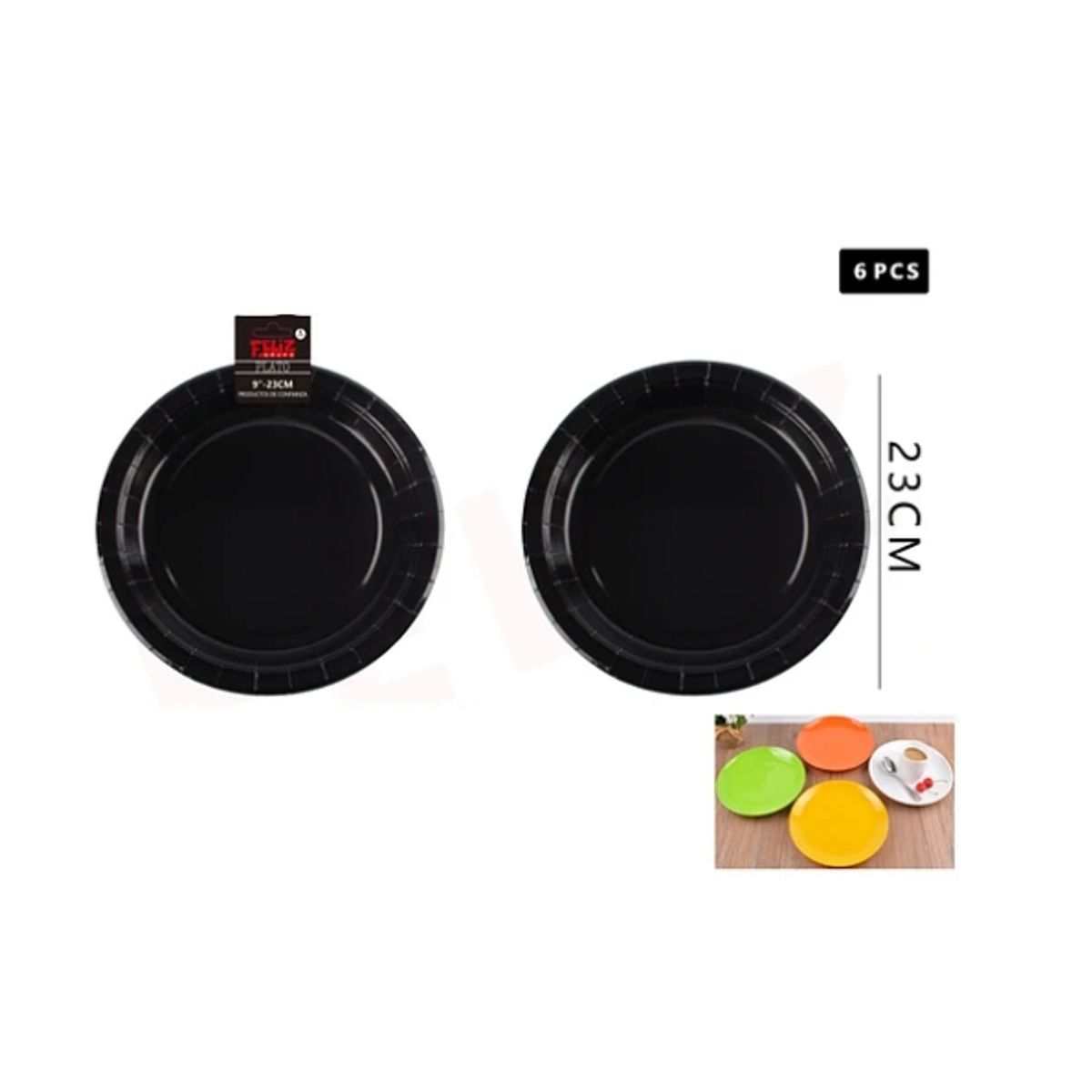 GENERICO - Plato De Cartón Redondo Negro 23Cm