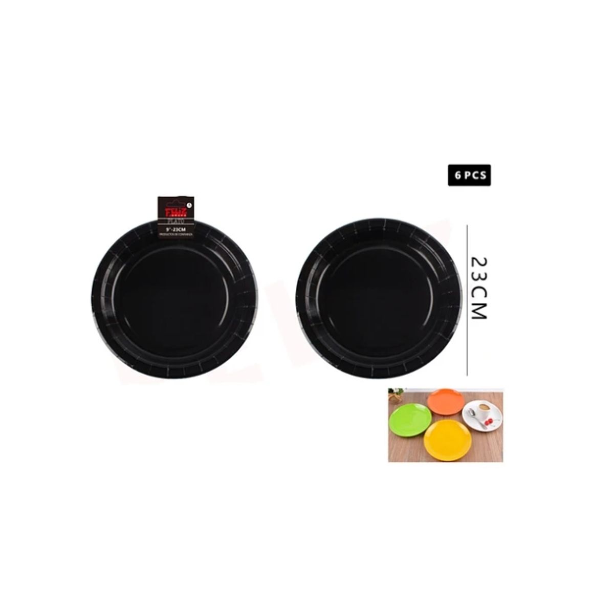 GENERICO - Plato De Cartón Redondo Negro 23Cm