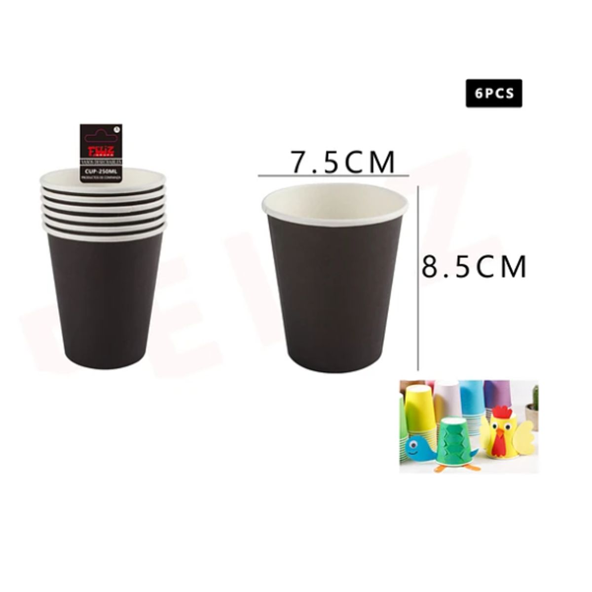 GENERICO - Vaso Negro De Carton 6Pcs