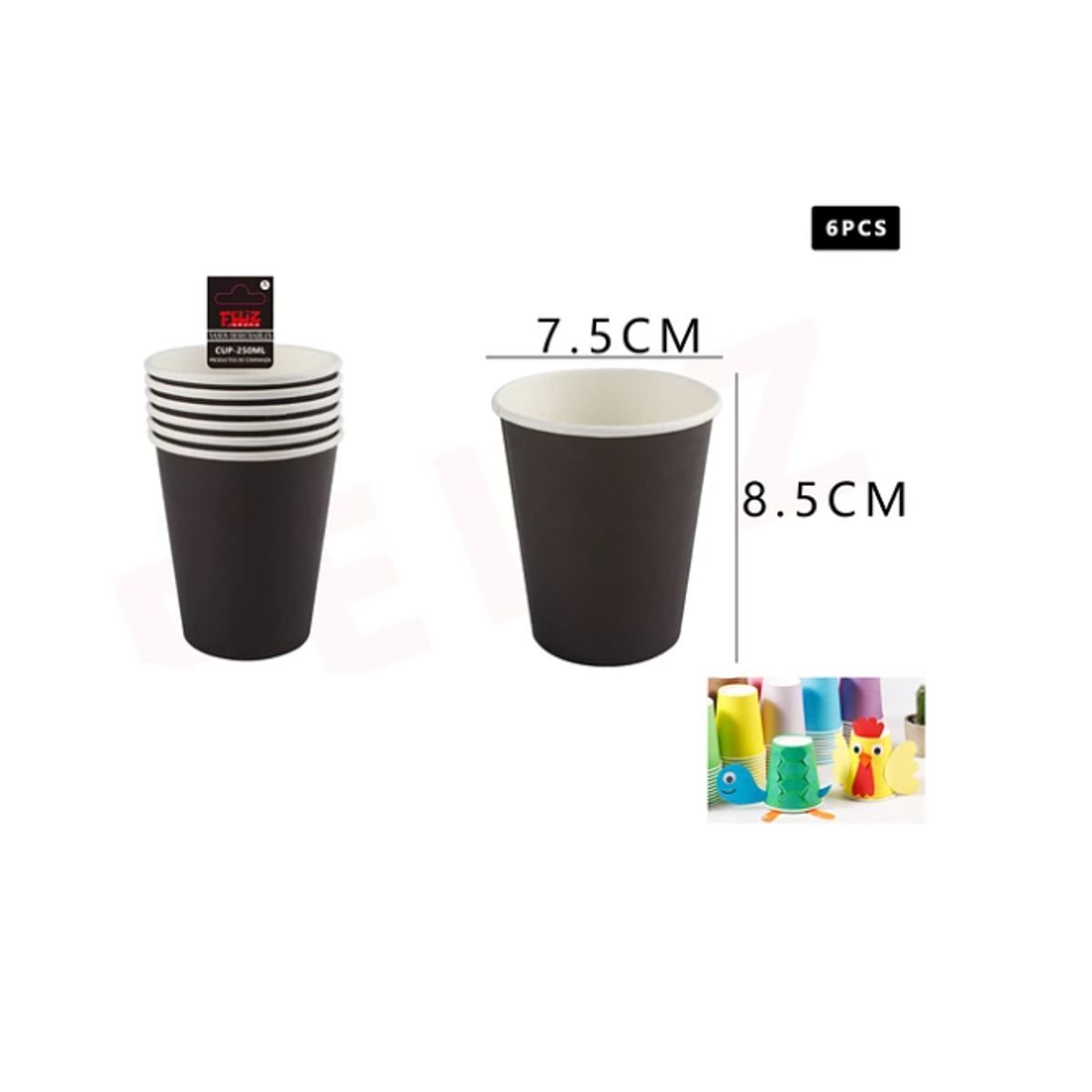 GENERICO - Vaso Negro De Carton 6Pcs