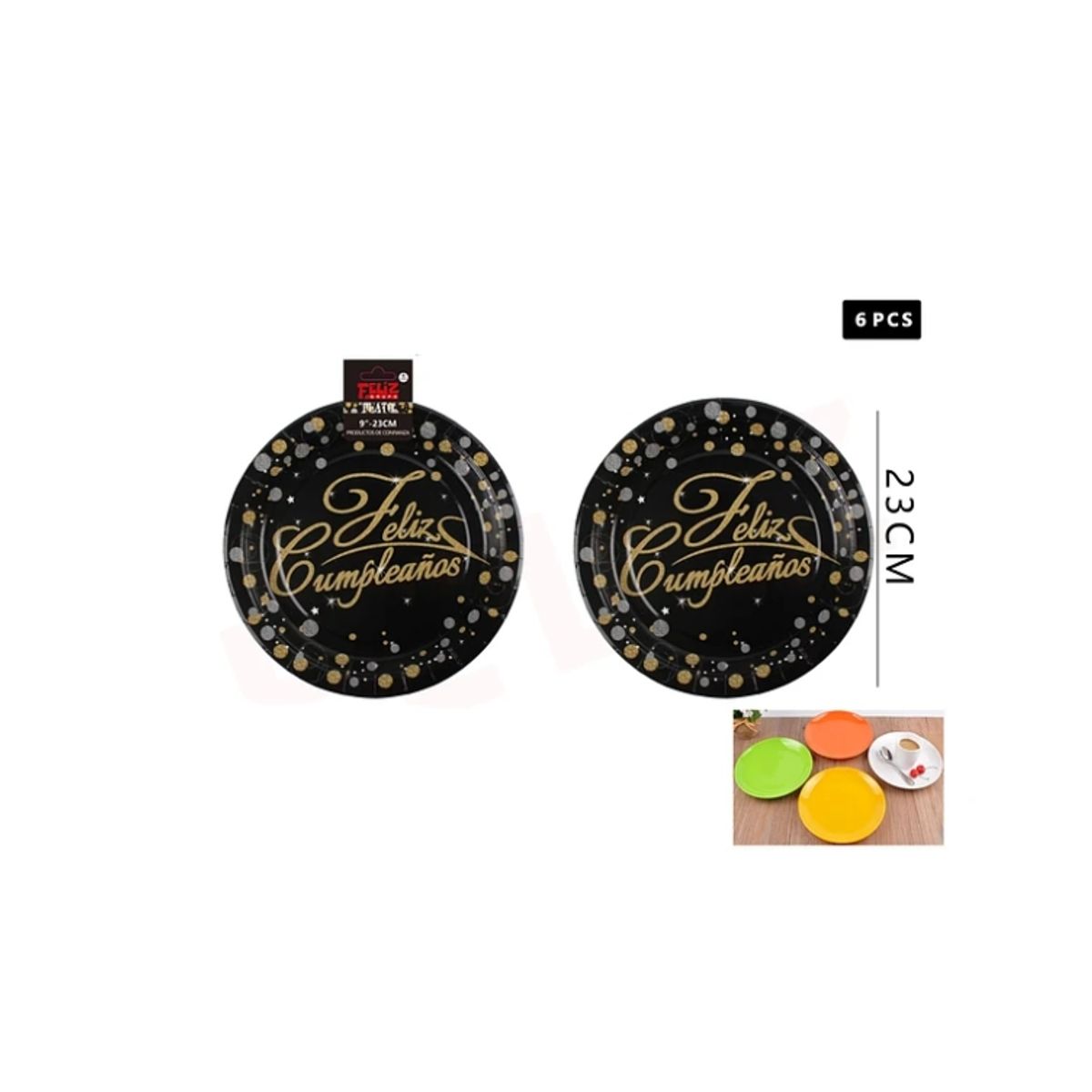GENERICO - Plato De Cartón Diseño Feliz Cumpleaños 23Cm