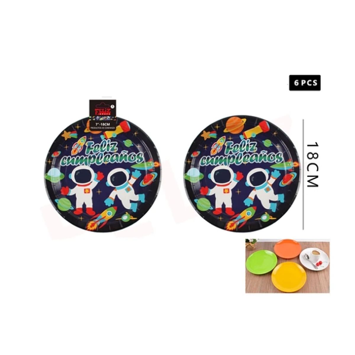 GENERICO - Plato De Cartón Diseño Astronauta 18Cm