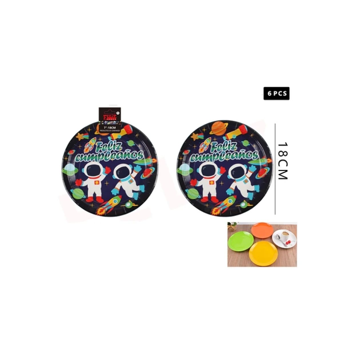 GENERICO - Plato De Cartón Diseño Astronauta 18Cm