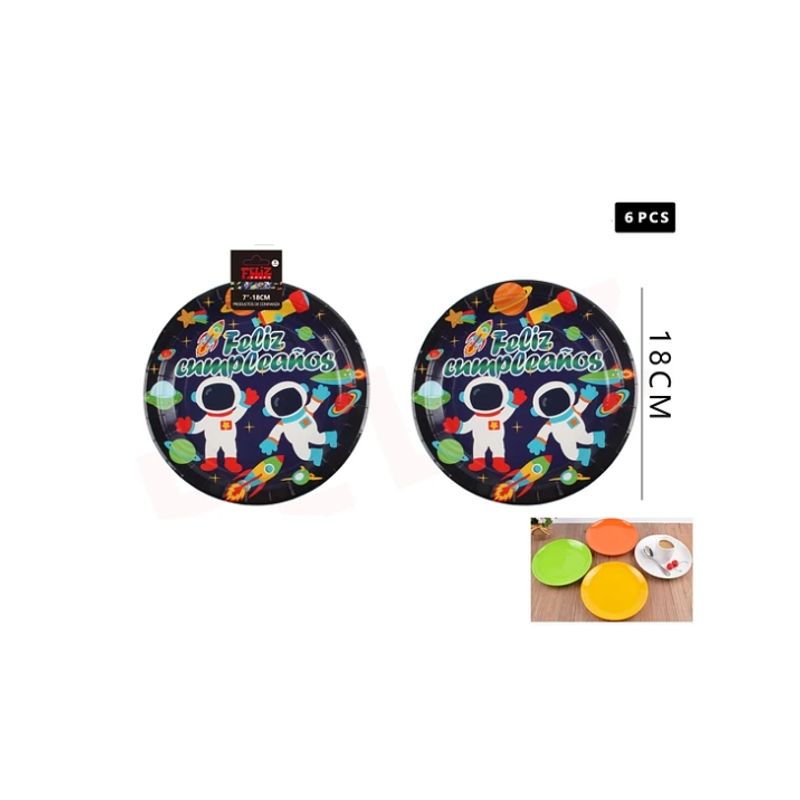 GENERICO - Plato De Cartón Diseño Astronauta 18Cm