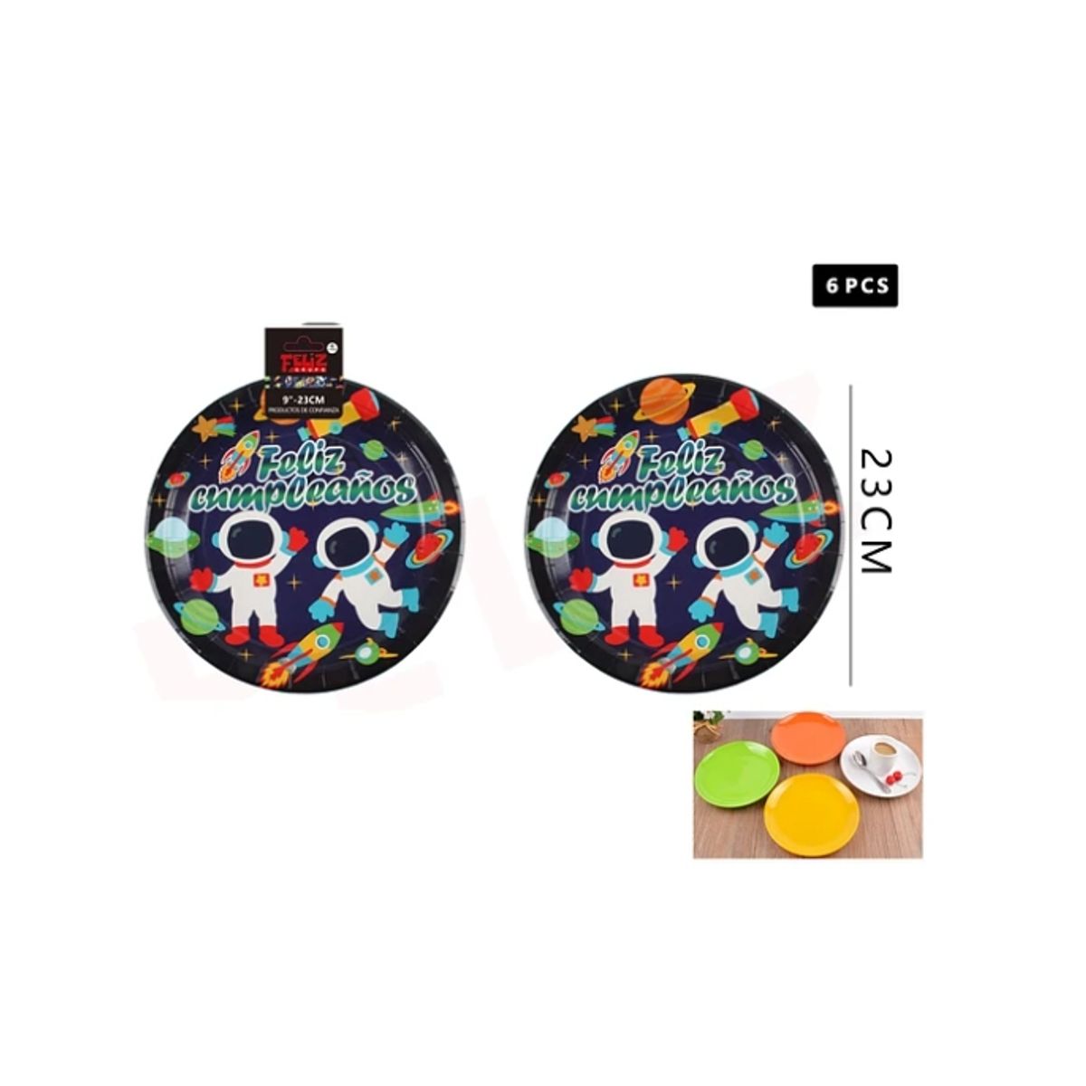 GENERICO - Plato De Cartón Diseño Astronauta 23Cm