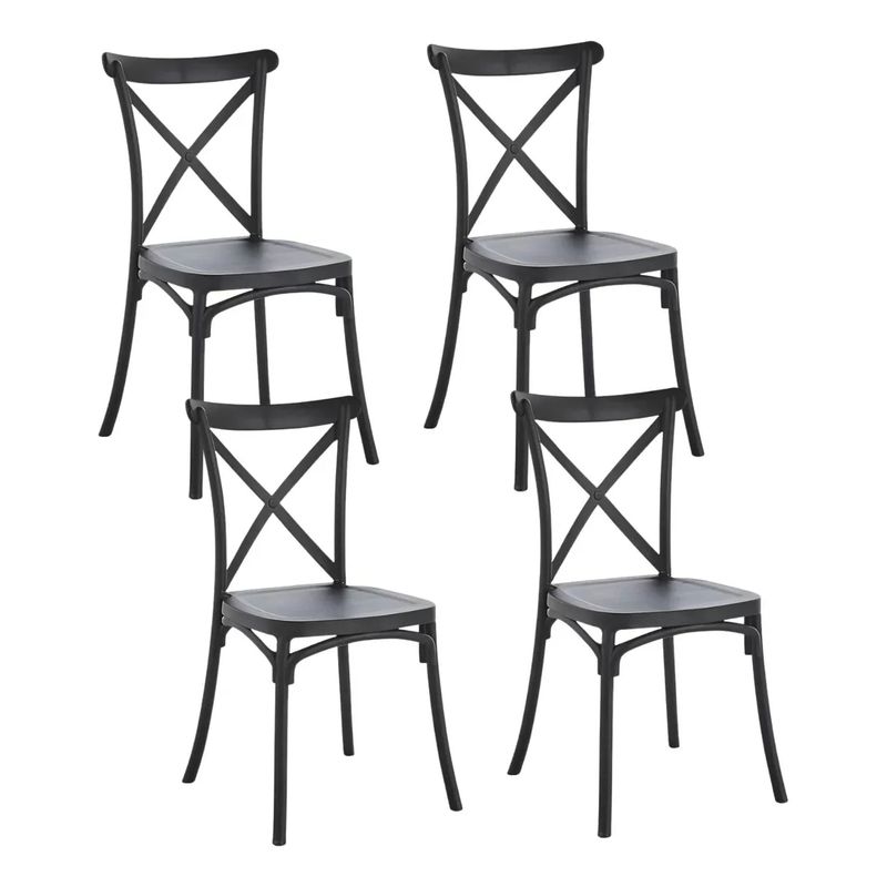 MOBOI - Pack 4 Sillas Crossback Negra Apilable