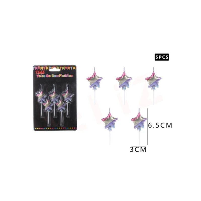 GENERICO - Vela De Cumpleaños Estrellas 5Pcs