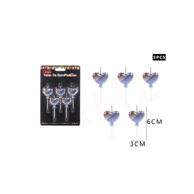 GENERICO - Vela De Cumpleaños Corazon 5 Pcs