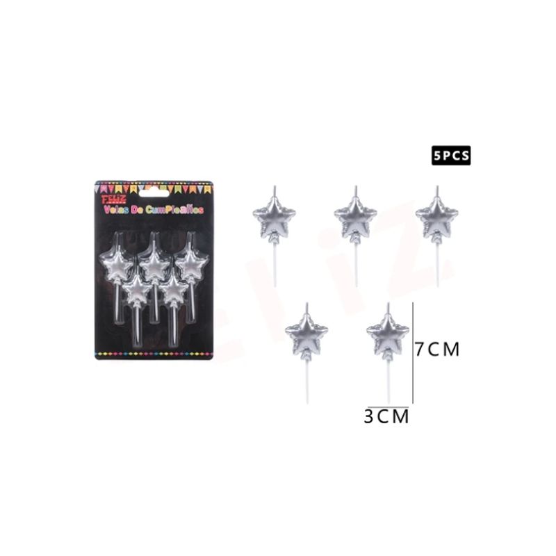 GENERICO - Vela Plateada De Estrella 5 Pcs