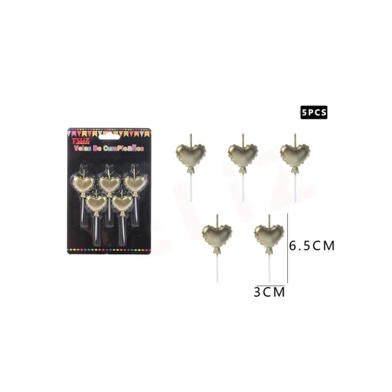 GENERICO - Vela De Corazones Dorados 5Pcs