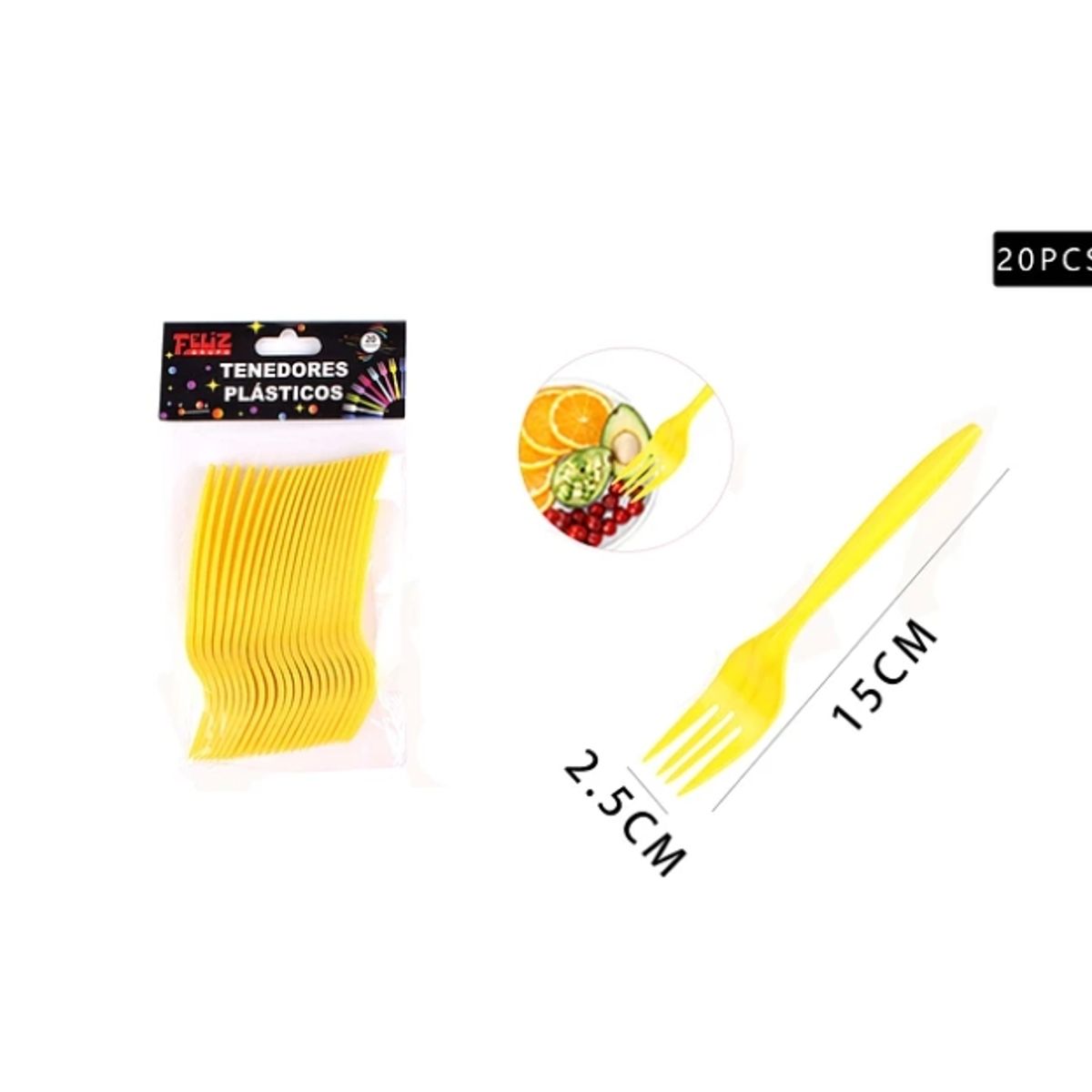 GENERICO - Tenedores Amarillo 20 Pcs Fiestas