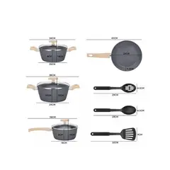 GENERICO - Bateria De Cocina 10 Piezas Antiadherente Granito Menaje Color Negro