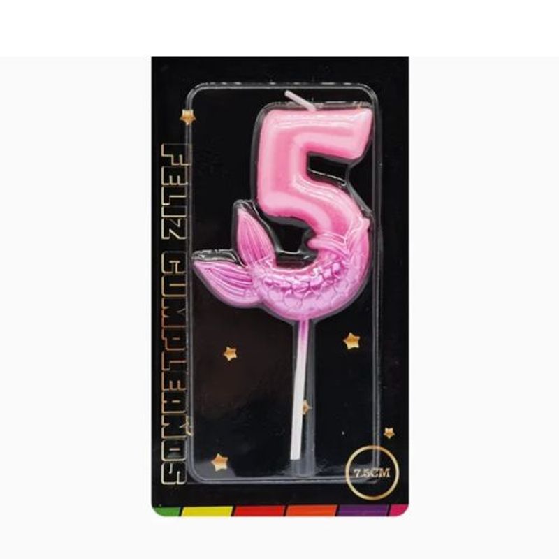 GENERICO - Velas Cumpleaños Numero 5 Color Rosa 7 Cm