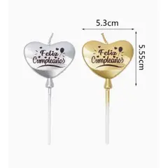 GENERICO - Velas Feliz Cumpleaños Forma Corazon Dorado Plateado