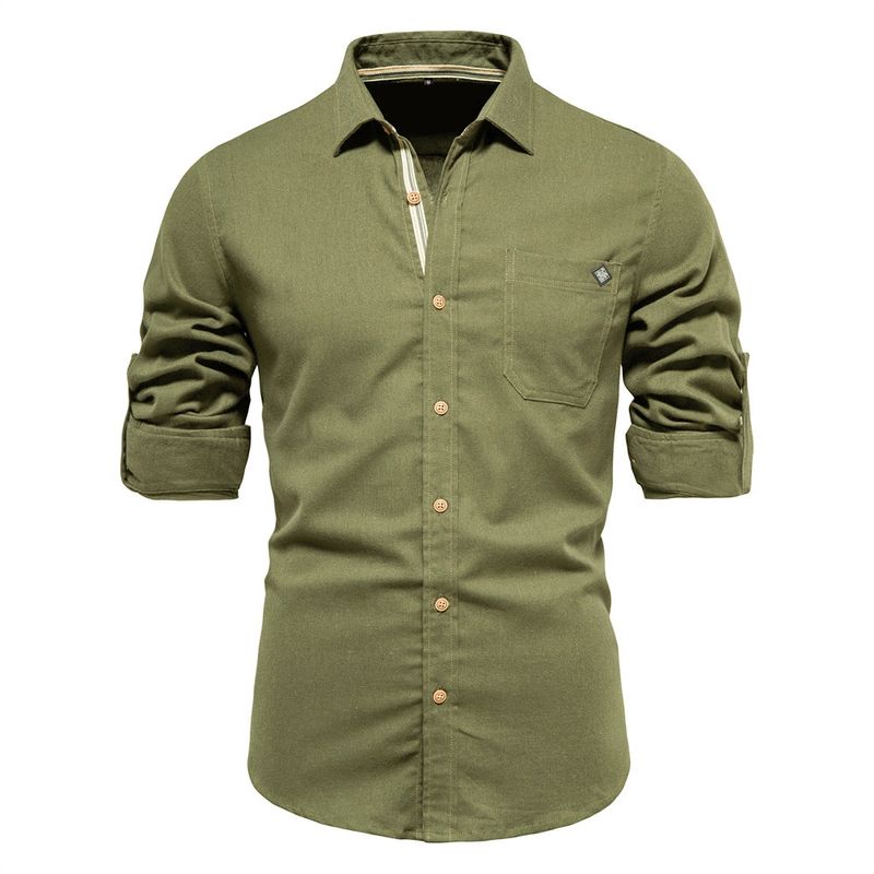 BLWOENS - Camisa lisa con botones para Hombre - Verde