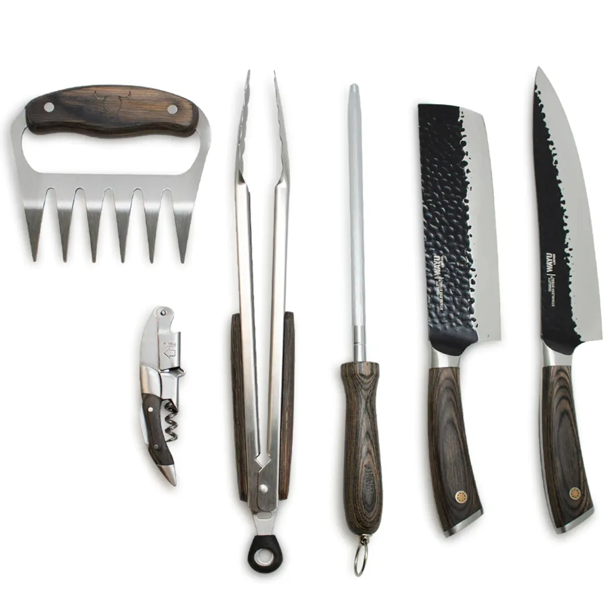 WAYU - Set Parrillero Asado Profesional Cuero Premium Wayu 6 Piezas