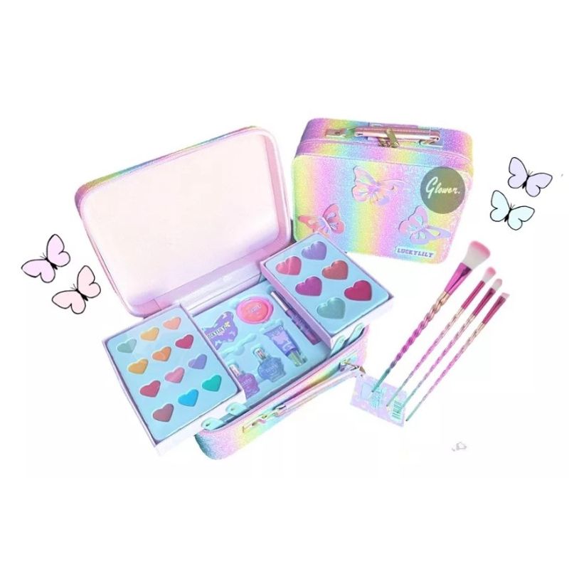 GENERICO - Maquillaje Infantil Niñas Maleta Mariposa + Set De Brochas