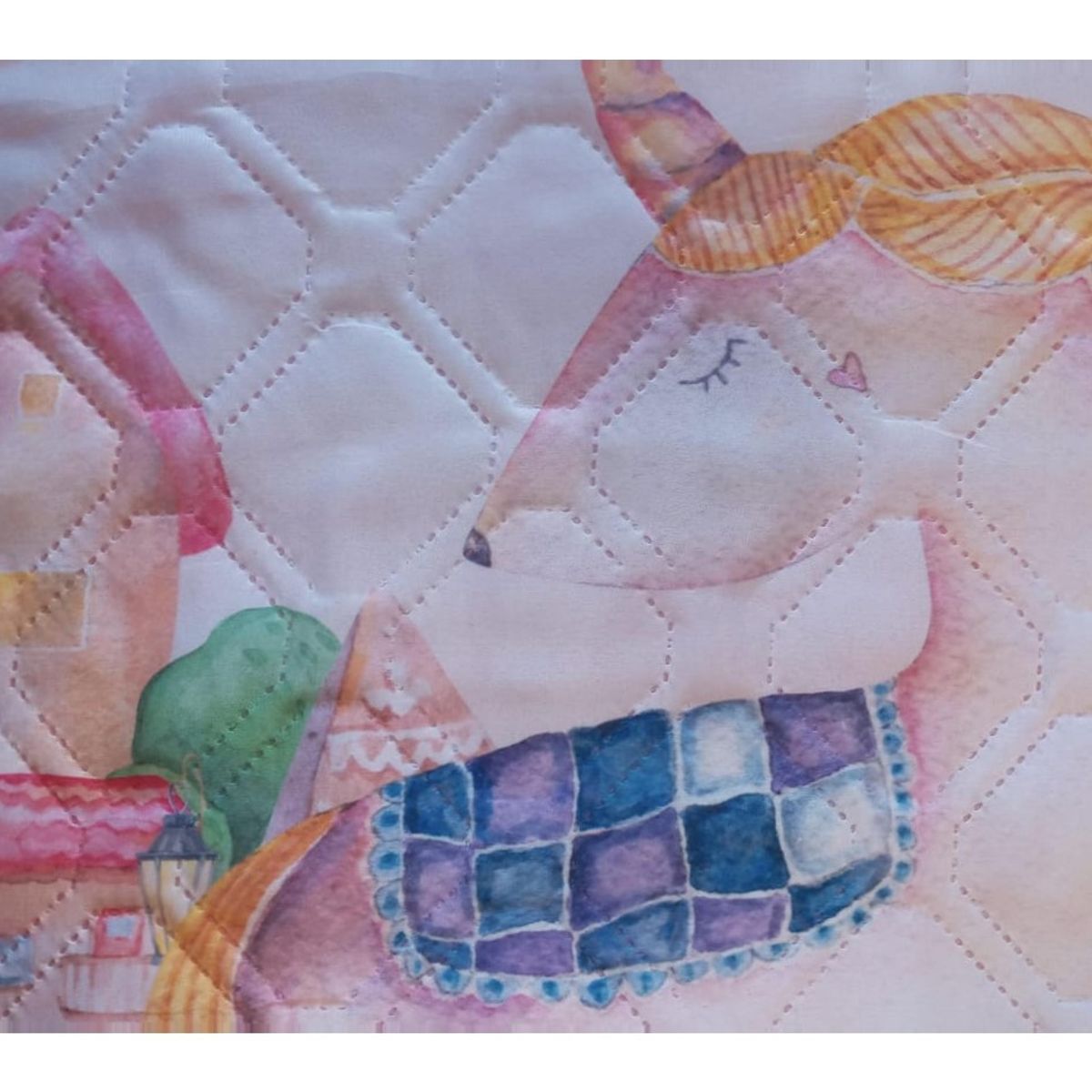 COMPRAPO - Cubrecama Quilt Infantil Liviano 1.5 Pza Mod. Unicornio Acuarela + Funda